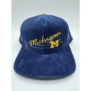 Vintage Michigan Wolverines Corduroy Snapback Hat Script NCAA 90s Cap